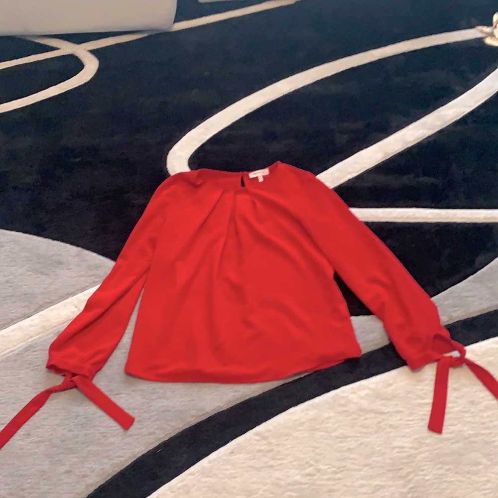 Monteau Red Longsleeve Blouse w/ ties Size M